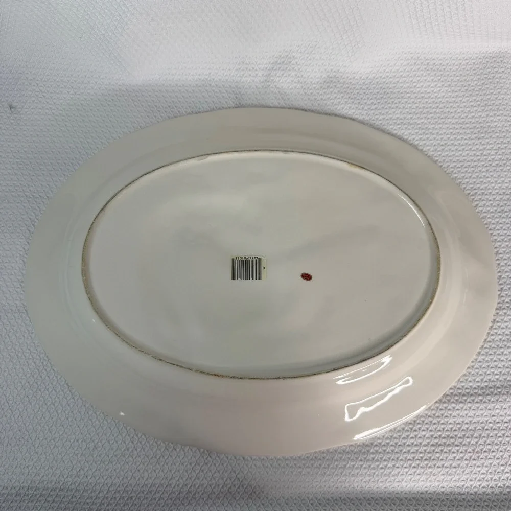 Vintage White Embossed Turkey Harvest Ceramic Oval Serving Platter Made in Japan